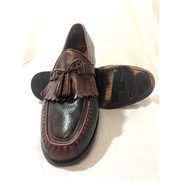 Johnston Murphy Loafers Black/Brown Leather Tassel Kiltie Apron Toe Shoes 11.5M - Picture 1 of 15